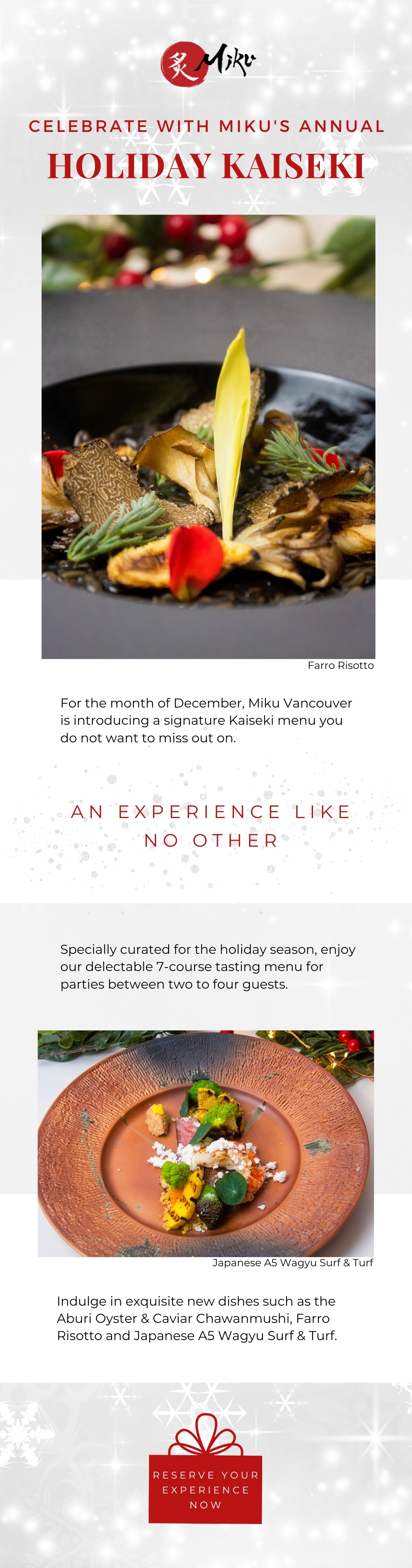 Miku Holiday Kaiseki email newsletter