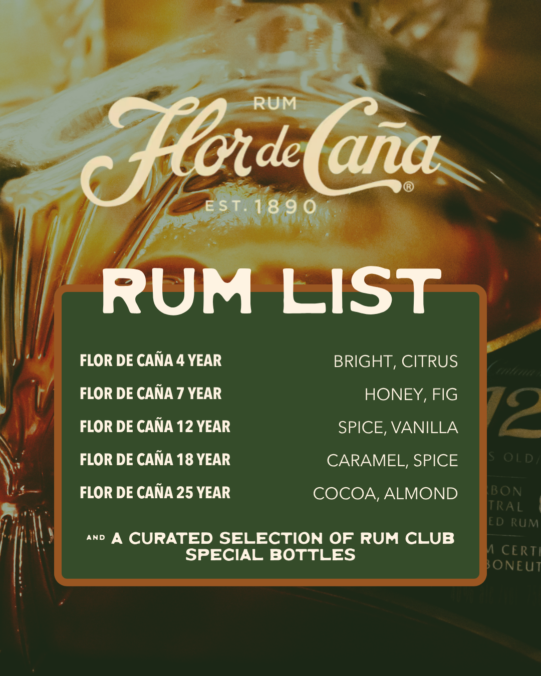 Rum Club campaign post: rum list