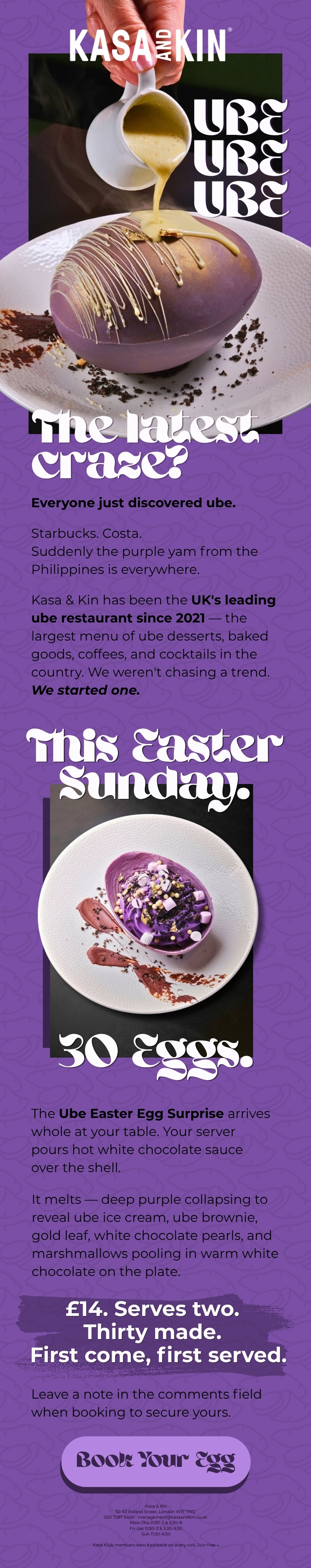 Full Kasa and Kin Ube Easter email campaign